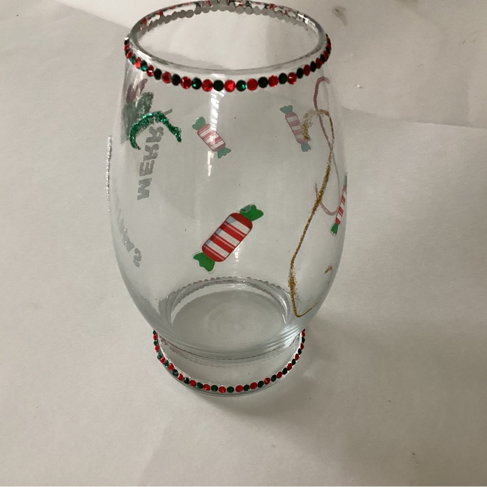 Hand Crafted Glass Vase with Red and Green Candy Accents